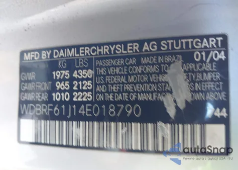 2004 Mercedes-Benz C 240 z USA, uszkodzony, nr VIN WDBRF61J14E018790